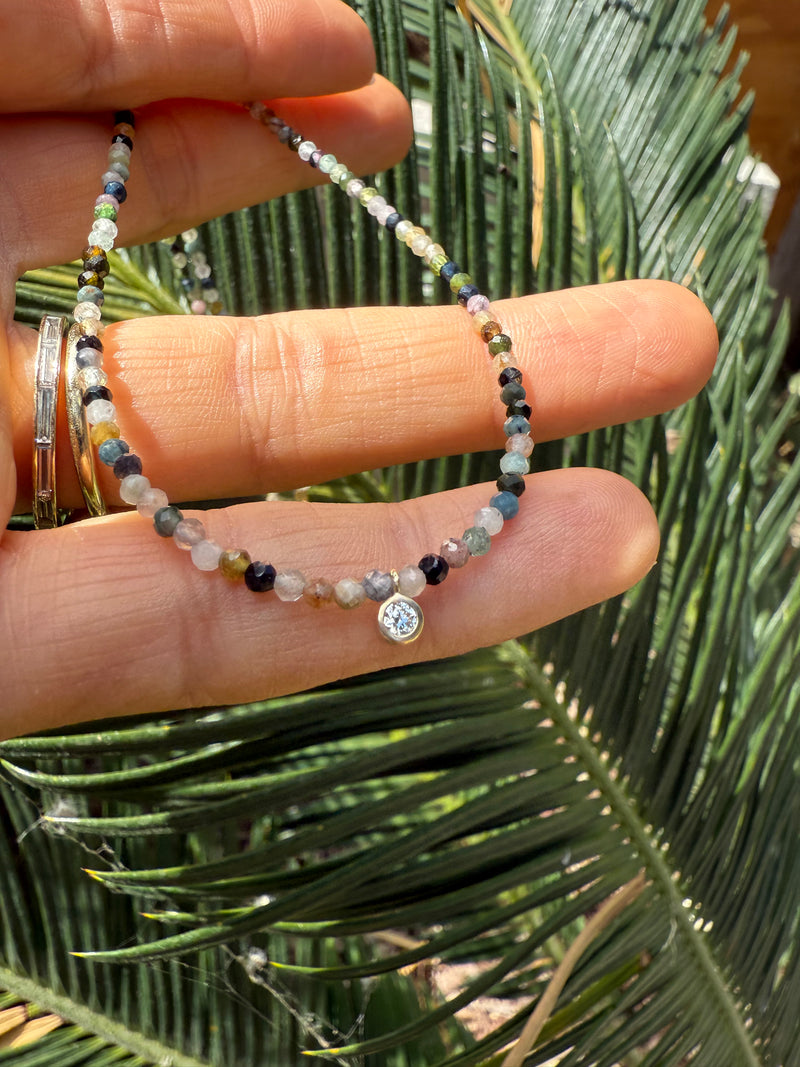 Multicolored Tourmaline Necklace w/ Diamond or Pearl option