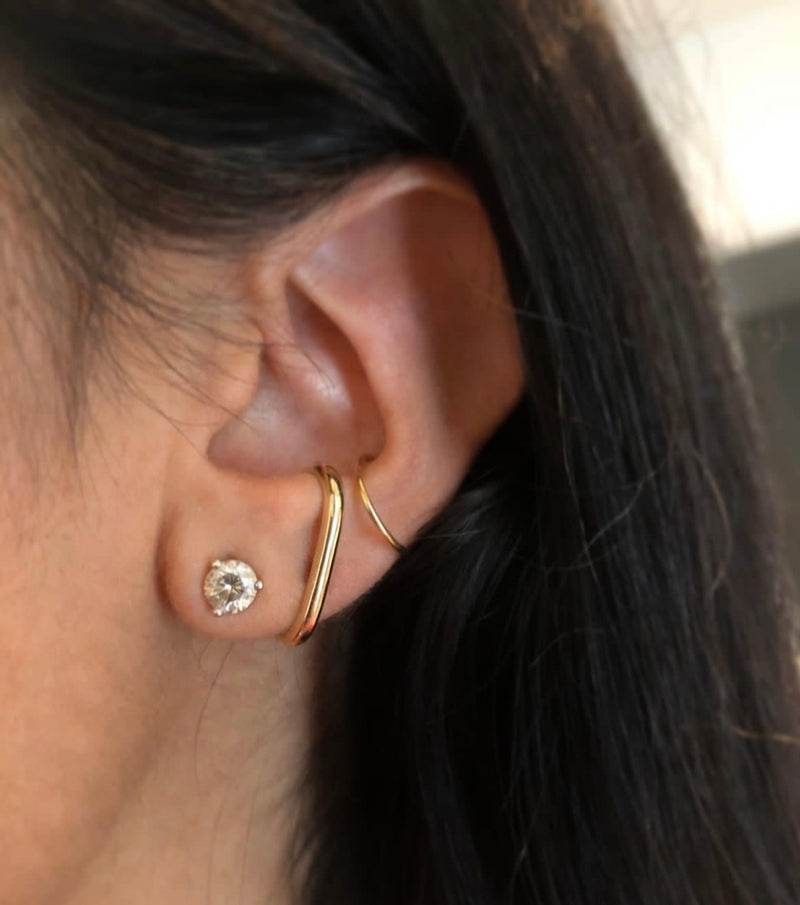 Solid Gold Thick Suspender Cuff Earring