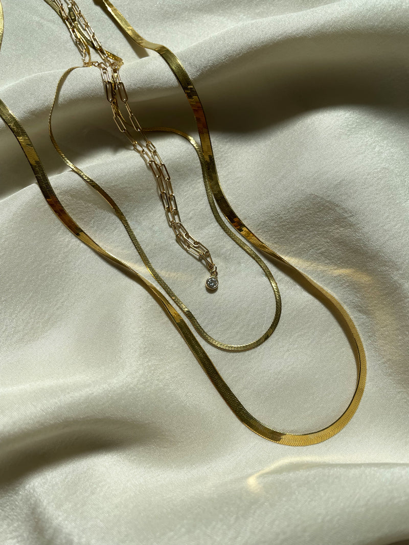 Silky Gold Herringbone Necklace - 3mm