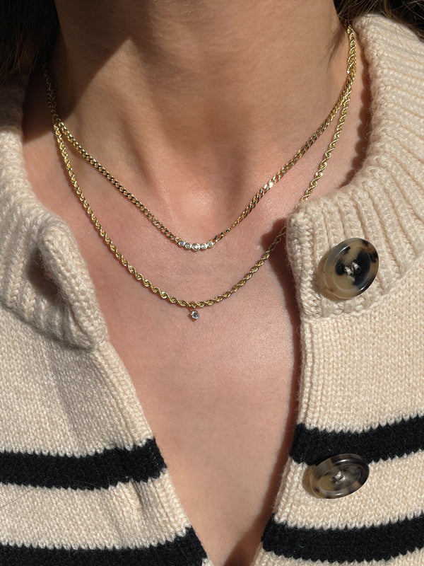 Gold Rope Chain w/Diamond Charm