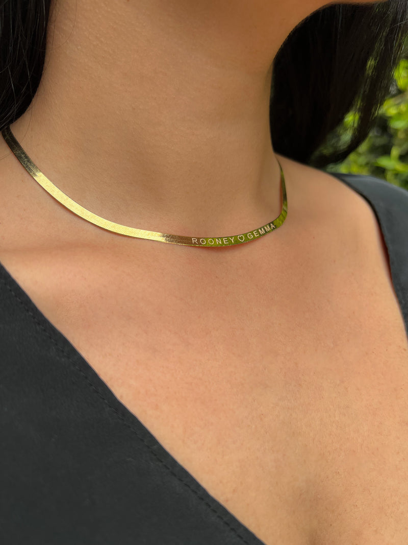 Engravable Gold Herringbone Necklace - 4mm