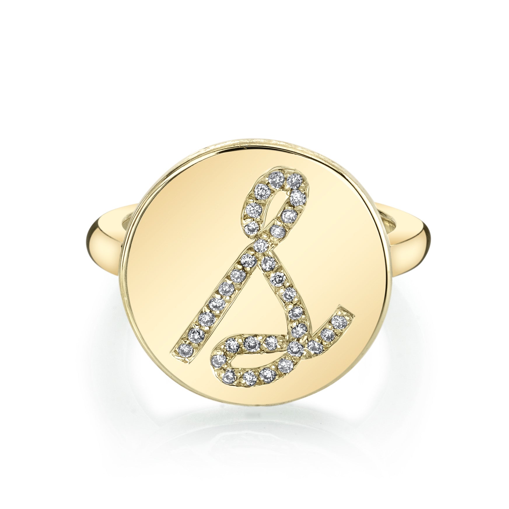 Cursive Diamond Signet Ring 14K Gold A–Z | SMITH + MARA