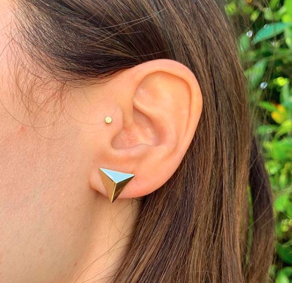Gold Triangle Pyramid Earrings