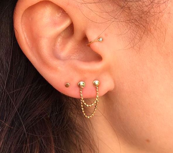 Double Solid Gold Ball Chain Earring