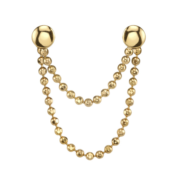 Double Solid Gold Ball Chain Earring