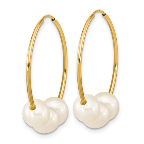 Gold Endless Triple Pearl Hoops