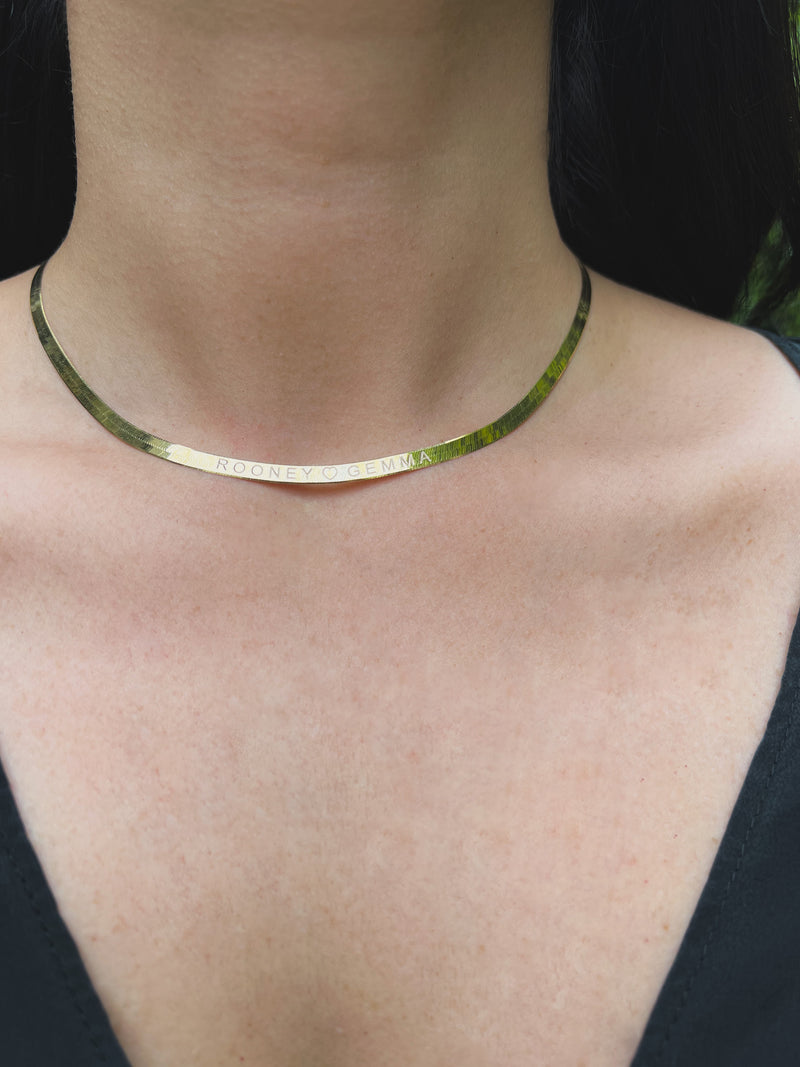 Engravable Gold Herringbone Necklace - 4mm