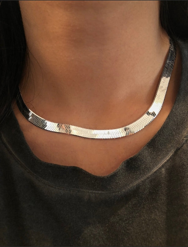 Sterling Silver Herringbone Necklace - 8mm