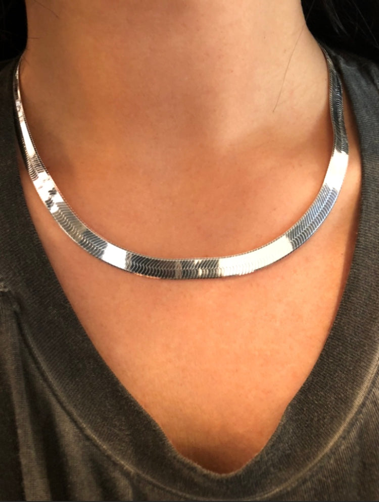 Sterling Silver Herringbone Necklace - 7mm