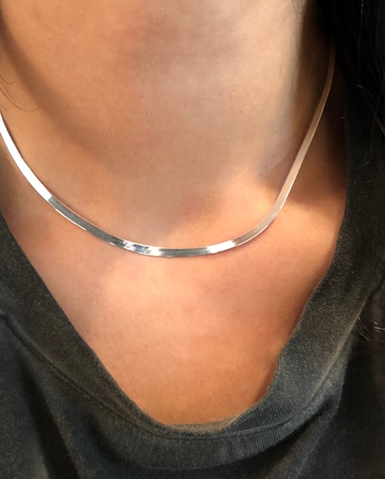 Sterling Silver Herringbone Necklace - 3mm