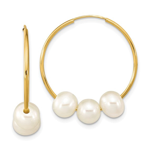 Gold Endless Triple Pearl Hoops